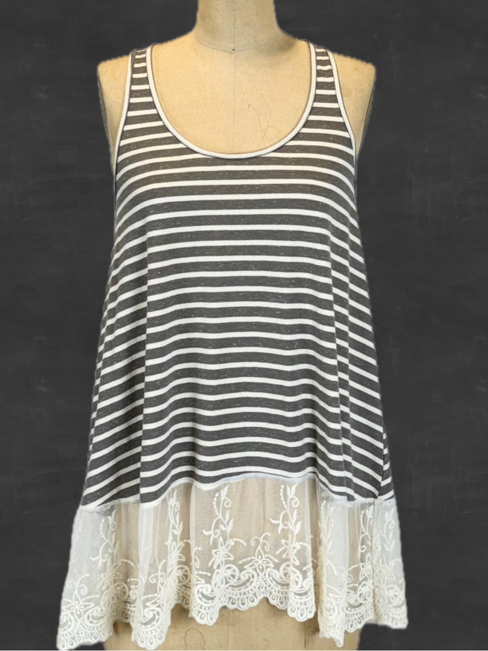 Umgee lace romantic boho tank top swing trapeze babydoll striped tunic layer y2k